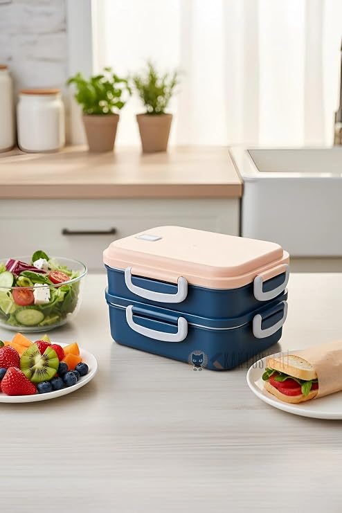 Aurora 2 Katlı Paslanmaz Çelik Beslenme Kabı, Pembe, Kaşık ve Çatal Dahil, Sızdırmaz, 850 ml