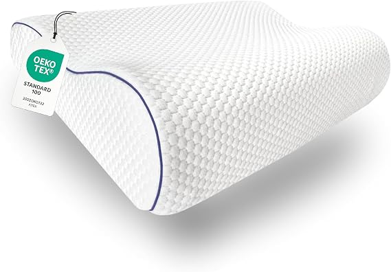 Memory Foam Pillow for Sleeping 23.62x16.93x5.51/4.72 inches, Breathable Thermal Pillowcase, Viscoelastic, Ergonomic Neck Support Pillow, Back, Side Sleeper, White
