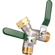 Icetop 2 Way Brass Garden Hose Splitter, Heavy Duty Y Valve High Flow Outdoor Tap Connector 3/4" Frost Resistant Faucet Adapter with Large Metal Handles for Gardens