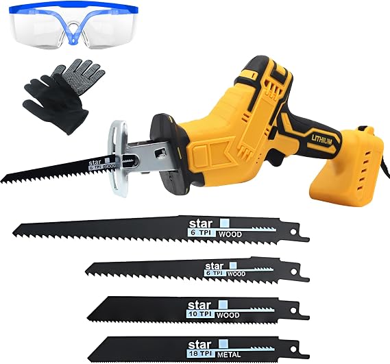 Brushless Cordless Reciprocating Saw (no Battery ) with 4 Blades & Safety Kit, 3500 SPM Variable Speed for DEWALT 20V Batteries for Wood, Tree Branch, PVC Pipe, Metal Cutting