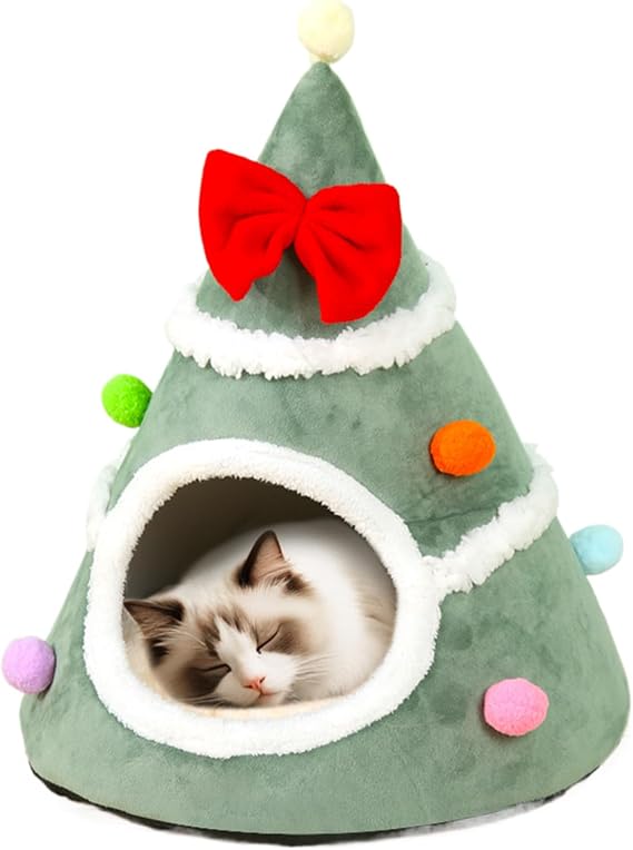 Cat Bed for Christmas Washable Warm Semi-Enclosed