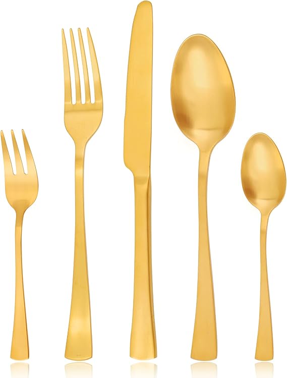 Gold Cutlery Set for 6 People 30-Piece Cutlery Set Monobloc Knife Polished Stainless Steel Dishwasher Safe