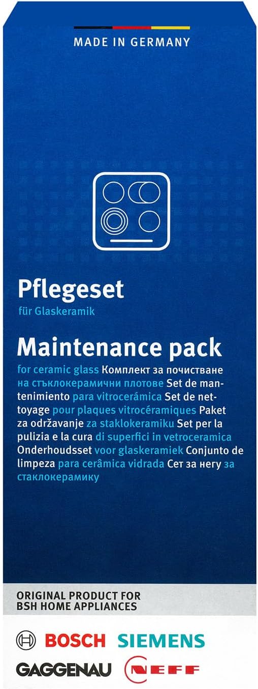 Bosch/Siemens 6900311502 Cam Seramik Ocaklar için Bakım Seti, 1 x 250 ml Cam Seramik Temizleyici, Metal Kazıyıcı ve Temizleme Bezinden Oluşur, Orijinal No.: 311502