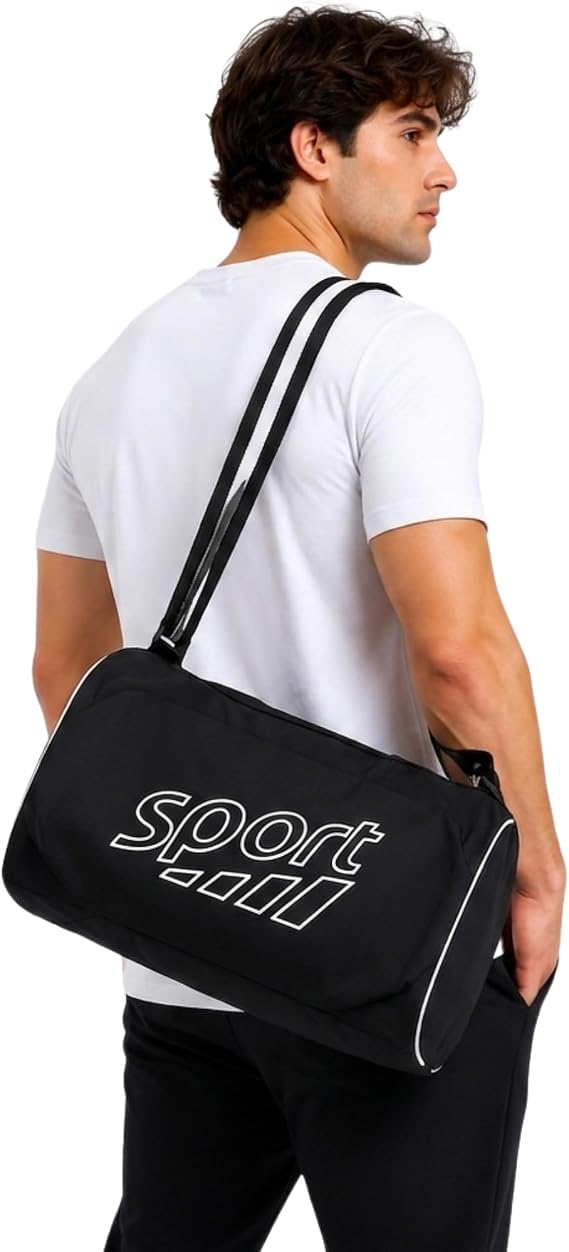 Erkek Spor Çantası Silindir Model Omuz Askılı Fitness ve Seyahat Çantası Tarz4ZH4HA6 (Siyah)