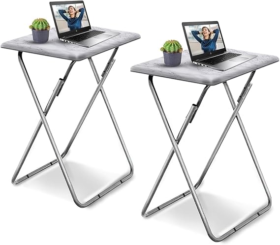 Small Folding Table 2 Set, Side Folding Coffee Table, TV Snack Tray Tables, Sofa Laptop Desk, Outdoor Camping Tables, EndTable, SofaTable, SideTable for Small Space, 47 x 37 x 65 CM (White)
