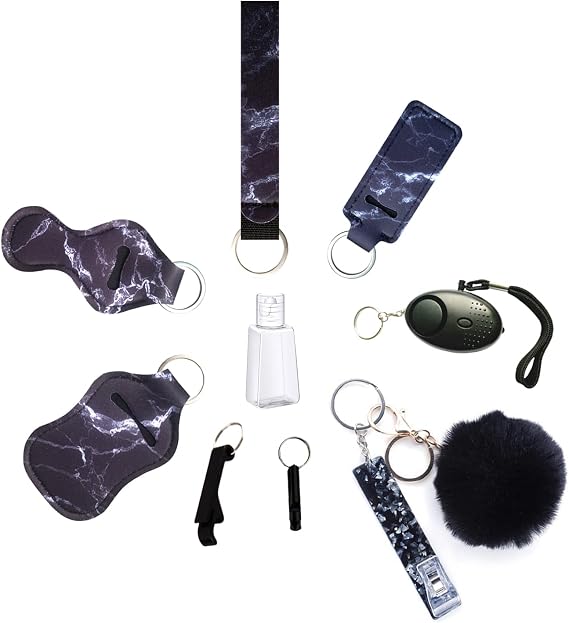 Self Defense Keychain Keyring Set for Women and Kids, Safety Keychain Accessories Decoration, with Personal Alarm Card Puller Wristlet