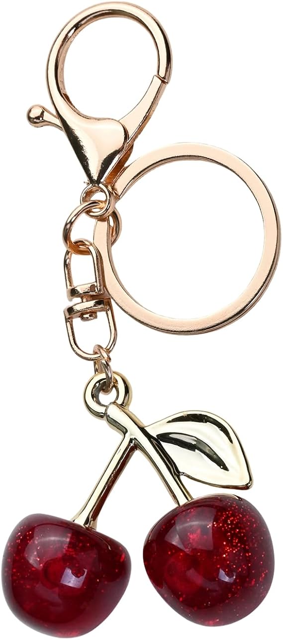 Zirax Cherry Bag Charm Key Ring for Women Girls, Sparkling Keychain, Cute Handbag Accessories & Car Key Chains, Pendant Gift for Birthday Christmas