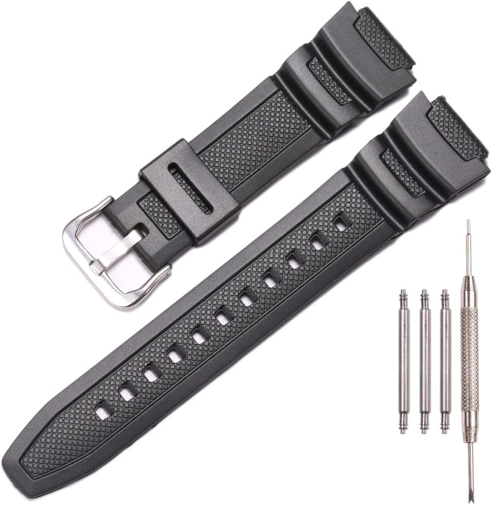 Resin Strap Compatible with Casio AE-1300 AE-1200 F-108 W-216H AE-1000w SGW-300H AQ-S800W W-800H Men's Watch Band Sport Waterproof Silicone Replacement Bracelet