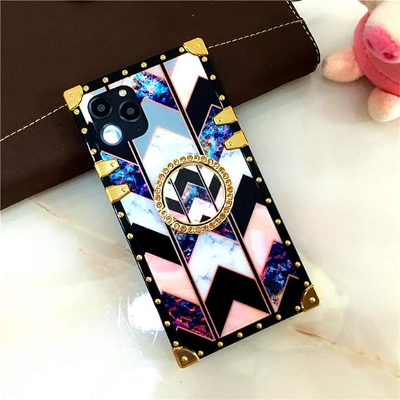 iPhone 6 Plus用 レトロスキンデザイン TPU ゴールド 四角いコーナー保護バックケース ホルダー付き マーブル