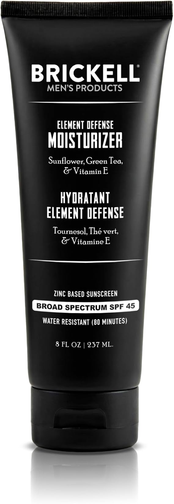 Brickell Men's Element Defense Moisturizer with SPF45 for Men, Natural & Organic, Zinc Sunscreen SPF45, Hydrates and Protects Skin Against UVA/UVB Rays, 8 fl oz, Unscented