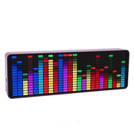 Music Spectrum Display, 384 LED Audio Spectrum Analyzer with Clock, 20 Dynamic 7 Color Music Spectrum Pickup Analyzer with 1624 Segment Rhythm Light Level Voice Sensor, for Audio