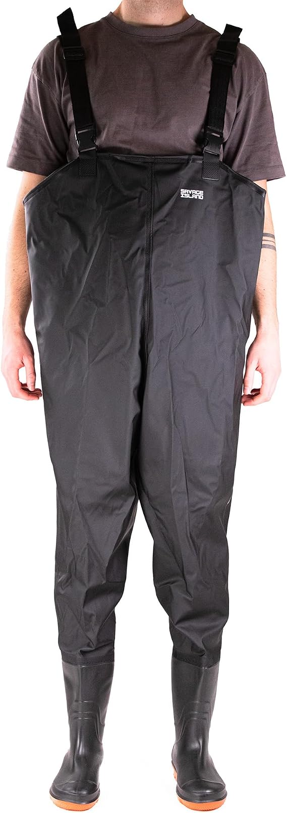 Savage Island Waterproof Chest Waders with Boots - PVC Coated – for Fishing, Farming & Outdoor Use - Black, UK 10