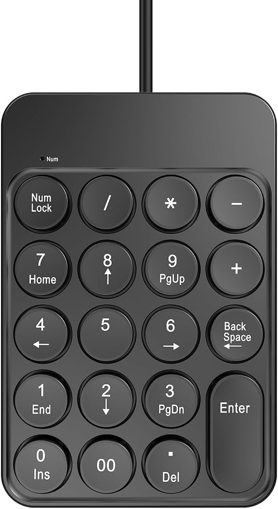 USB Wired Number Pad, 19 Key Round Keycaps Numeric Keyboard, Ergonomic Portable Lightweight Number Pad, for Laptop PC Notebook