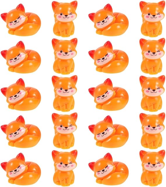 20pcs Resin Fox Figurines - Cute Animal Sculpture - Fox Ornament Centerpiece for Home Shelf Desktop Decoration - Animal Themed Party Favor