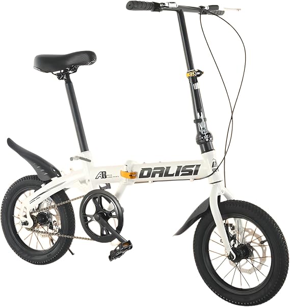 Folding Bicycle, 12/14/16 inches, Folding Bicycle, Lightweight, Small Diameter Cars, Anti-Slip Tires, Front and Rear Mud Guards Equiped, High Carbon Steel Frame, Adjustable Handle, Saddle