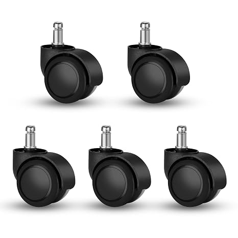 Yuechenggui Universal Size Office Chair Twin Caster Wheels, Chair Casters Replacement, for Office Chairs, Gaming Chair, Swivel Chair, RoHS and BIFMA quality certified. 5 Pcs 11 mm (Schwarz)