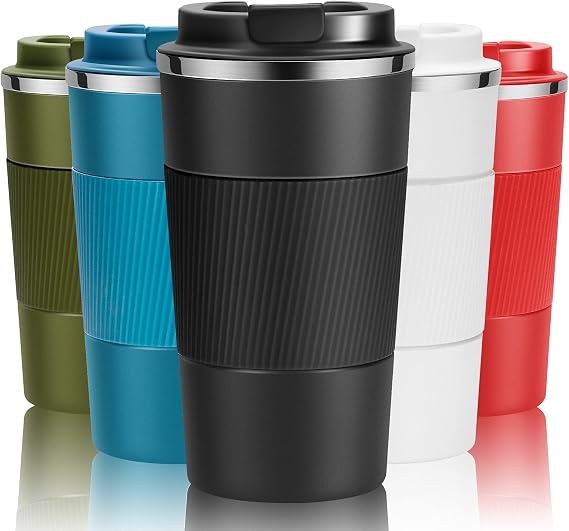 YINJOYI Travel Mug Reusable Coffee Cups Thermal Insulated Vacuum Insulation Stainless Steel Bottle for Hot Cold Drinks (Black, 380ml)