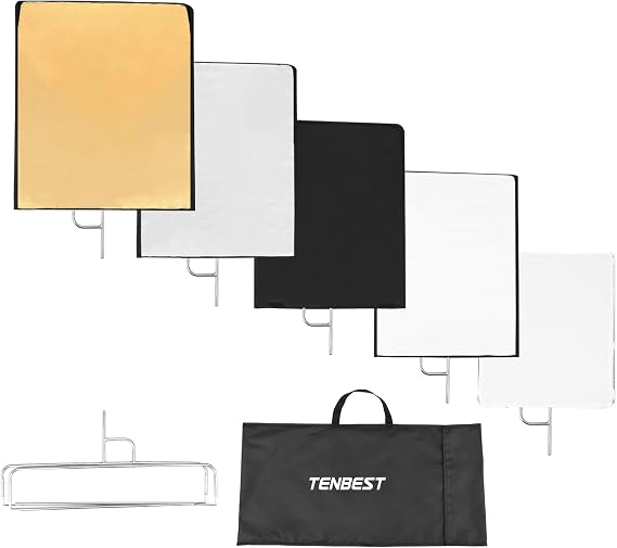 Photography Light Reflector Flag Kit, 30x35inches/75x90cm, 4-in-1 Gold/Silver/Black/White Diffuser and Translucent Diffuser, Foldable Stainless Steel
