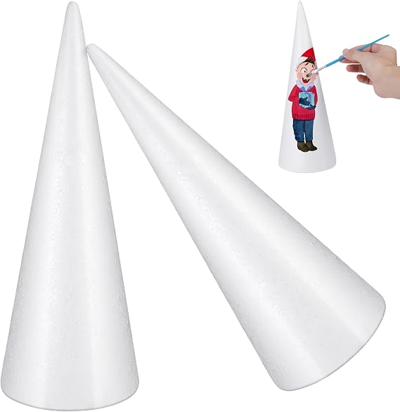Happyyami 2pcs 30cm White Craft Foam Cone Polystyrene Cone Christmas Cone Shape Foam Cone Foam Tree Cones Foam Cone