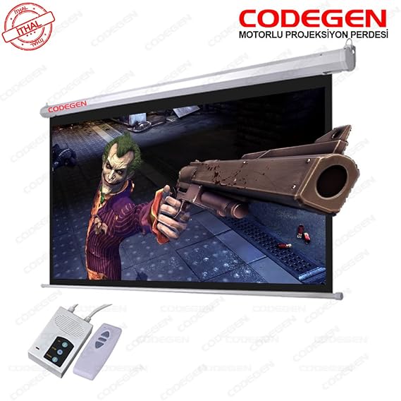 Codegen EX-20 200x200cm Siyah Fonlu Elektrikli Uzaktan Kumandalı Projeksiyon perdesi, Beyaz