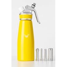 Professional Whipped Cream Dispenser – Ultra-Thick Aluminum Body & Stainless Steel Nozzle, 500ml/1000ml, Multiple Colors – Heavy Duty Cream Whipper for Desserts, Coffee, Cocktails–500ML-Yellow