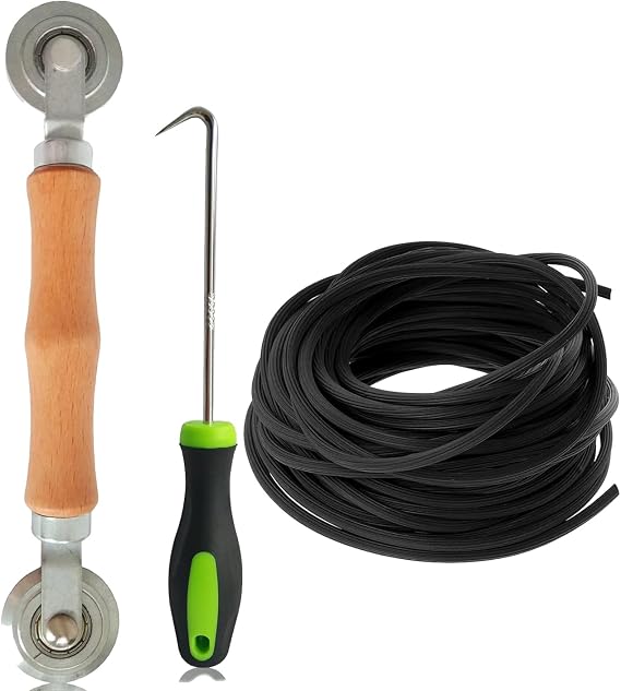 Tool retractor roller for piping fly screen, install fly screen replacement part, double wheel sealing roller with 18 m x 5 mm piping tape, fly screen, insect protection replacement part