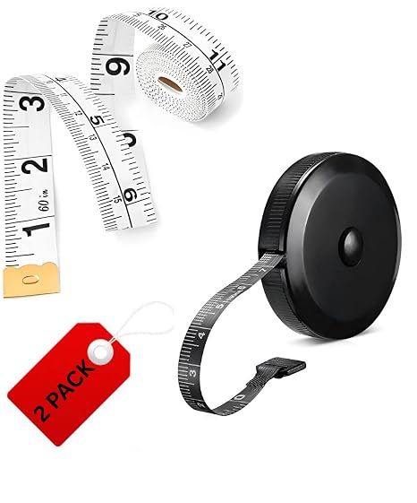 2 Pack Tape Measure I White Soft + Retractable Round Black Dual Sided Body Measuring Tape | Perfect to Measure Body | Flexible Fiber Glass Material | 60 Inches |150 Centimetres x 2 (2, White + Black)