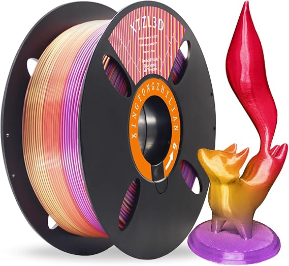 XTZL3D PLA+ 3D Printer Filament, PLA+ Co-Extruded Tri-Color (Red Gold Purple), 1.75 mm 3-Color Silk Filament for Fast Printing, Compatible with Most FDM Printers, 1000 g (2.2 lbs) Accuracy +/-0.02 mm