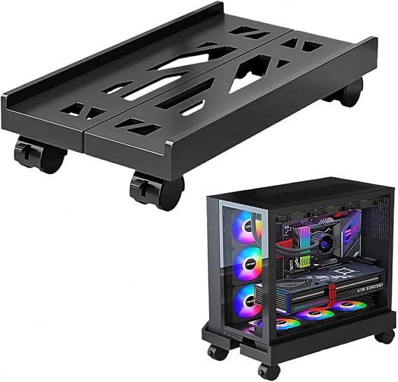 調節可能なモバイルcpuスタンド、ベンチレーションコンピュータータワースタンド Pcタワースタンド キャスター4個付き ほとんどのpcに対応 デスク下cpuホルダー Pcフロアカート Pcライザー ゲーマーや学生用 ブラック