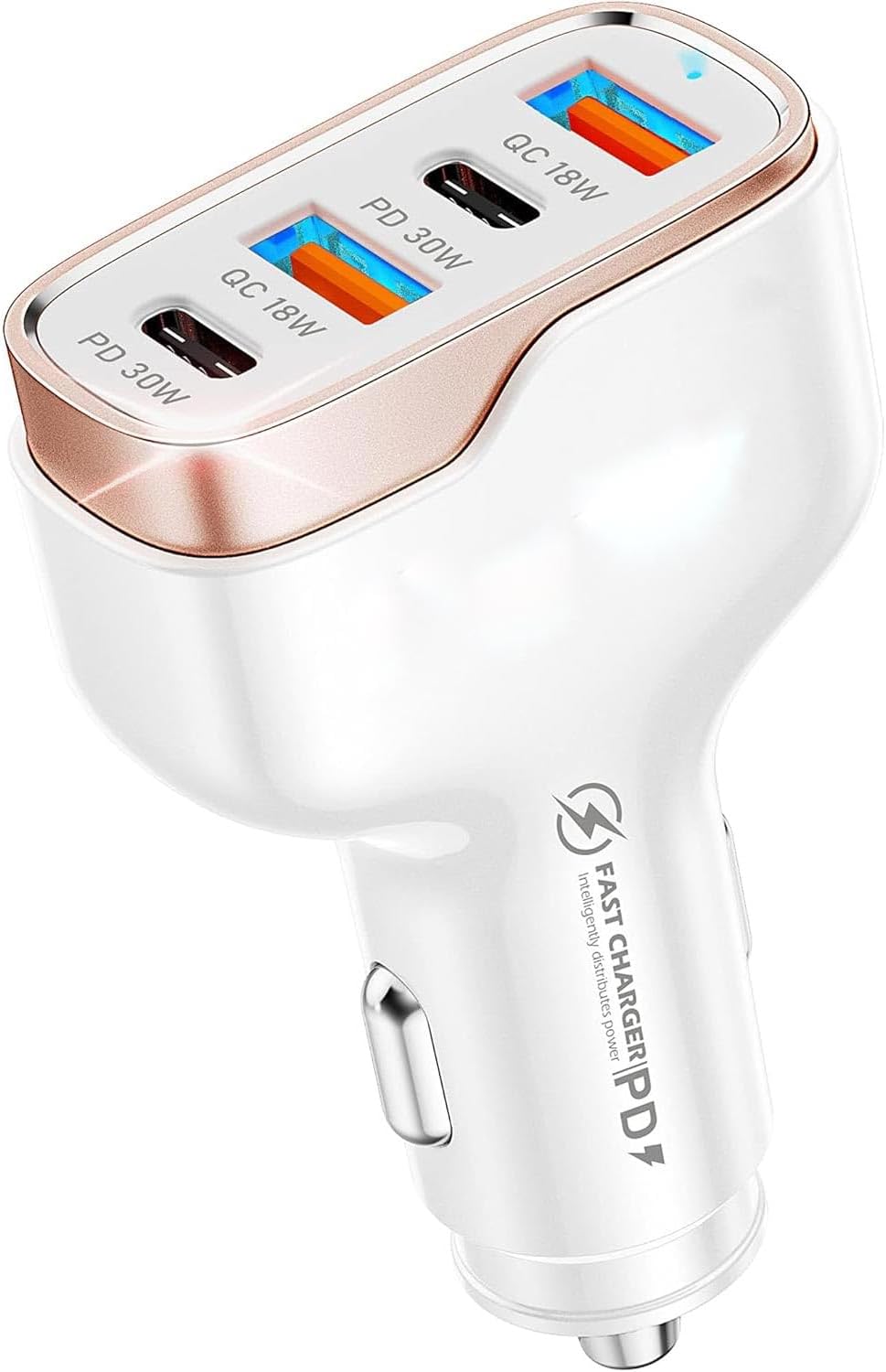 Apera MT36 4 Port Type-C USB Car Fast Charging Lighter Adapter Total 96W Charging Power QC 3.0 18W PD 30W Turbo Charger Not Supported White