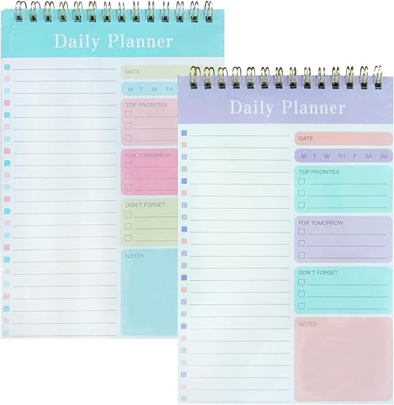 2pcs To Do List Notepad, A5 Undated Daily Planner Pad, Coiled Schedule Notebook, Checklist Things To Do Today, Daily Task List Pad for Work Study and Personal Oraganizer