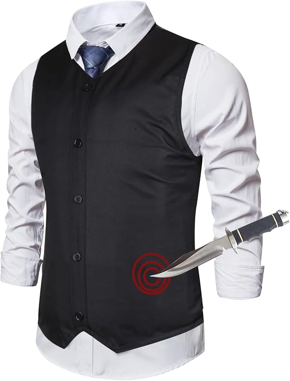 Stab Protection Vest for Men Slim Fit V Neck Sleeveless 5 Buttons Police Safety Protection
