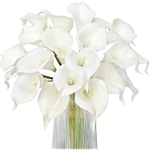 Letjolt White Calla Lily 20Pcs Artificial Flowers Bouquet for Wedding Bride Shower Blessing Gift Home Decoration Faux Calla Lilies Flower, 20 Pieces