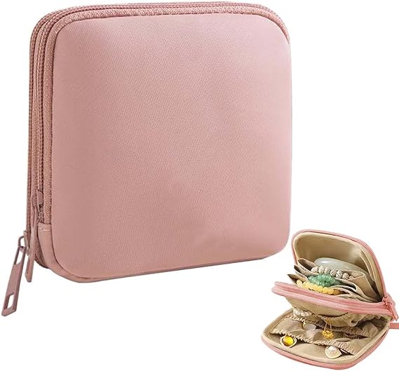 Small Travel Jewelry Case,Jewelry Pouch Bags with Zipper, Holiday Organizer for Necklaces, Earrings, Rings, Bracelets, Watch, Pink