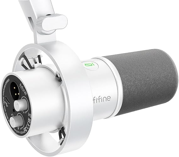 FIFINE Stüdyo XLR Dinamik Mikrofon, Akış Kaydı için USB PC Podcast Mikrofon, XLR/USB Vokal Mikrofon, Dokunarak Sessiz, Kazanç Düğmesi, Kulaklık İzleme - Amplitank K688 Beyaz