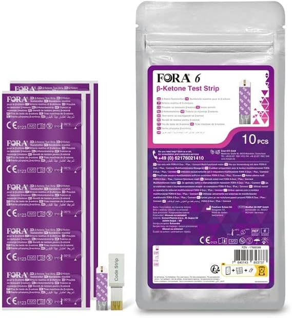 Fora Replacement Test Strips for Cholesterol/Glucose/Ketone/3in1/Uric Acid The Fora 6 Meter only (10 x Ketone)
