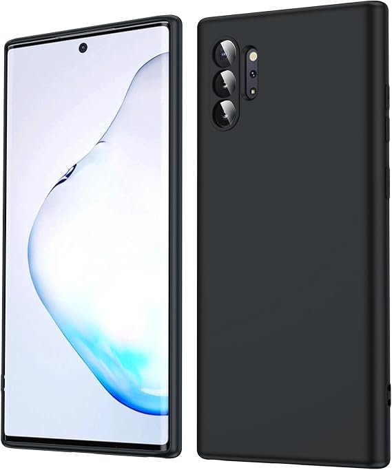 Note 10 Plusケース 液体シリコン ウルトラスリム 耐衝撃保護ケース 傷防止マイクロファイバー裏地 ソフトジェルラバーケース Samsung Galaxy Note 10 Plus用 ブラック