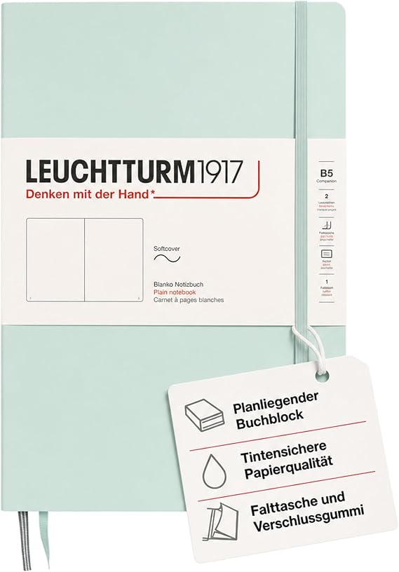LEUCHTTURM1917 370311 Notebook Composition (B5) Soft Cover 123 Numbered Pages Mint Green Blank