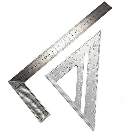 2 PCS Metal Speed Square Set, 7-inch Triangle Ruler and 12-inch Angle Ruler | High Precision Measuring Tool, For Woodworking, Roofing and Windows, Home Builders