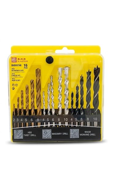 B.H.D. BHD00748 16 Parça Matkap Ucu Seti - HSS Metal, Duvar Elmas ve Ahşap Delme Uçları Kombinasyonu - 2 mm - 10 mm Profesyonel Matkap Ucu Takımı