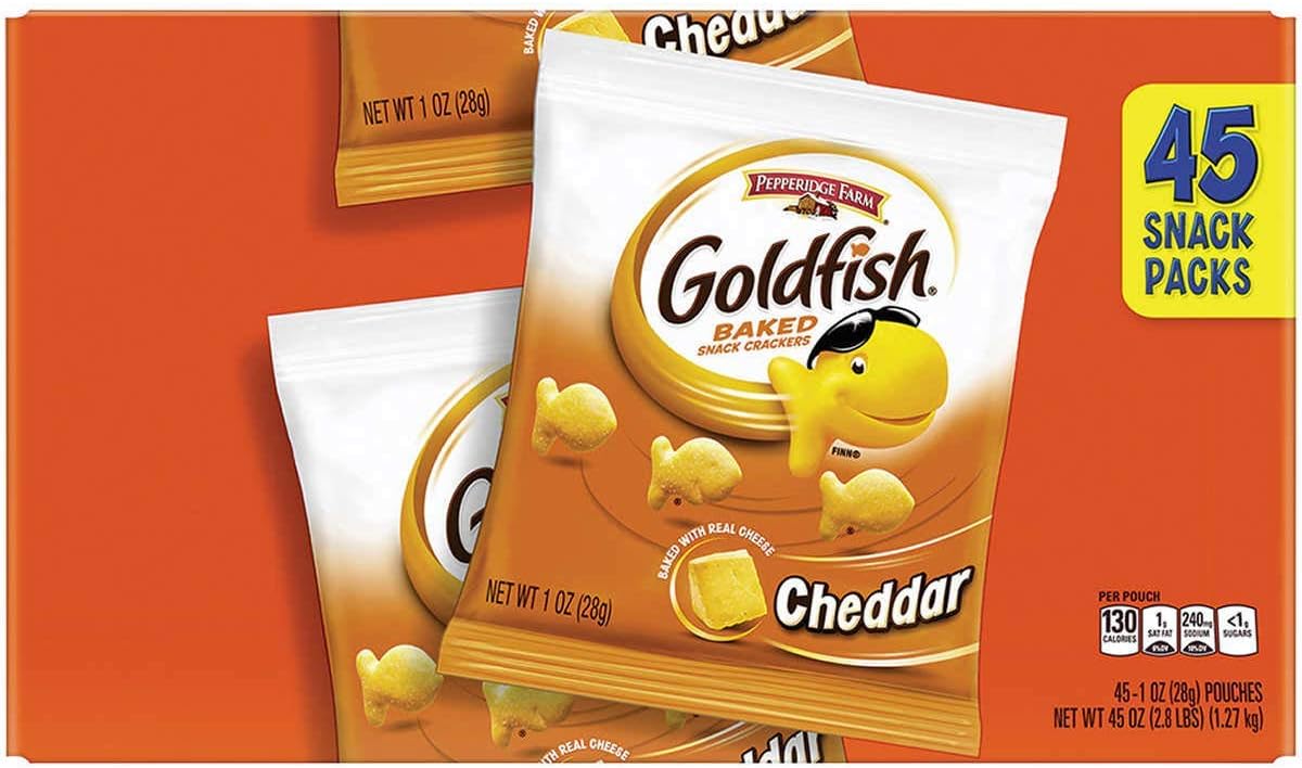 Pepperidge Farm 1013100 Goldfish Crackers, Cheddar, 1 Ounce Bag, 45Carton