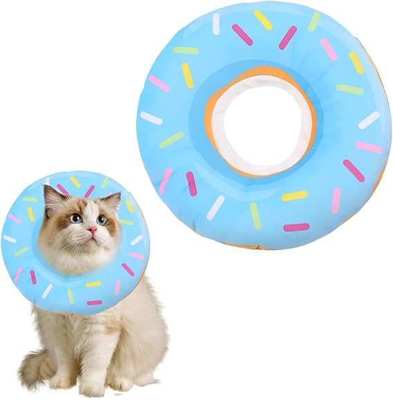 Donut Collar, 1 Pc Adjustable Soft Blue Recovery Collar & Cone for Cats & Small Dogs, Cute & Safe Neck Protection