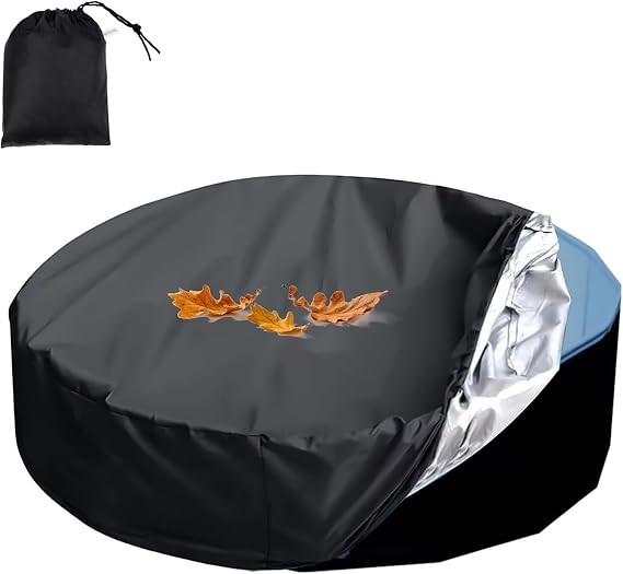 8 Ft Round Pool Cover, Solar Covers for Above Ground Pools - UV-Resistant, Dustproof, Pool Cover with Windproof Rope, for All Types of Swimming Pools, Black