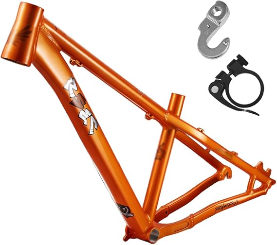 26/27.5er Hardtail Mountain Bike Frame 14" Dirt Jump Bike Frame XC/AM Aluminum Alloy Bike Frames 135 * 10mm Quick Release Disc Brake(Orange)