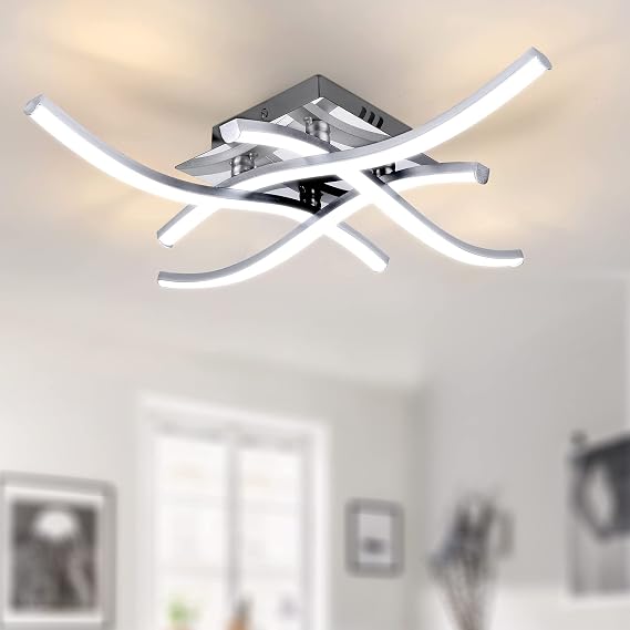 LED Ceiling Light, Elegant Curved Design Ceiling Lights, 4 Built-in LED Boards, 24W 2400 Lumen, Cold Light 6500K, Modern Ceiling Fixture for Living Rooms, Bedrooms and Corridor