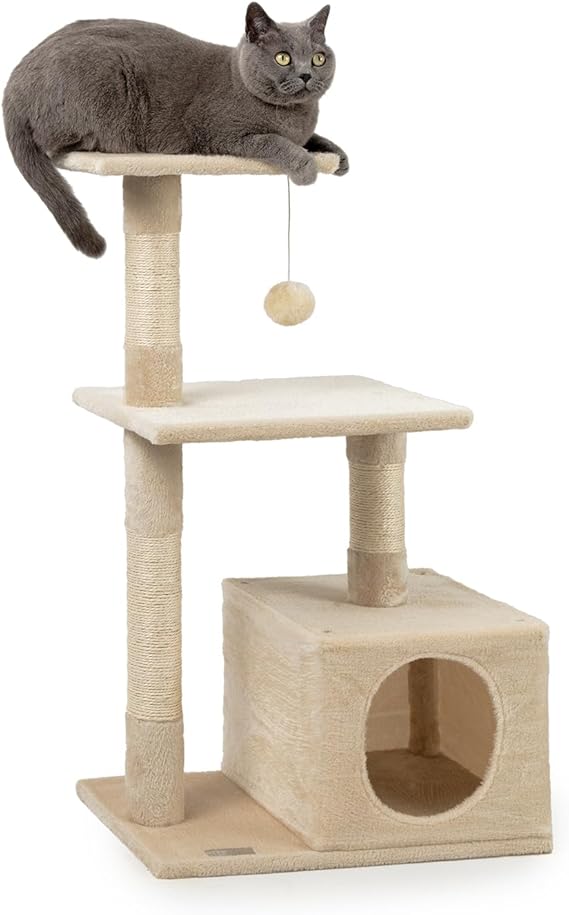 Lionto Cat Tree Scratching Post 3 Levels, 85 cm, Beige