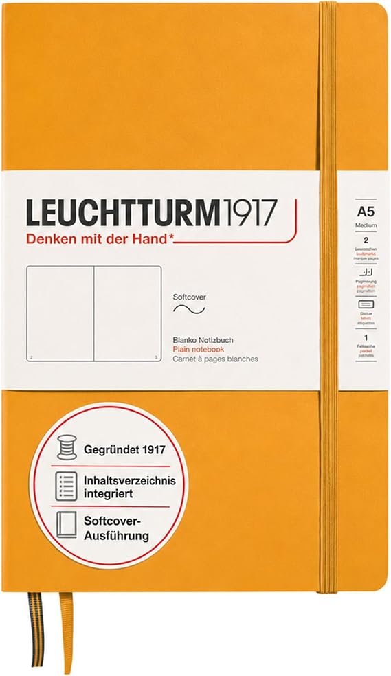 LEUCHTTURM1917 363402 Notebook Medium (A5) Softcover 123 Numbered Pages Rising Sun Blank
