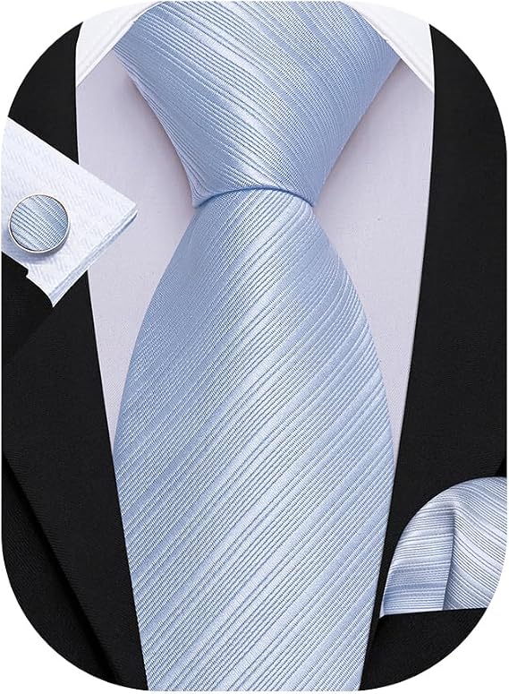 Barry.Wang Men Ties Plain,Solid Colors Handkerchief and Cufflink Necktie Set Formal Wedding Business