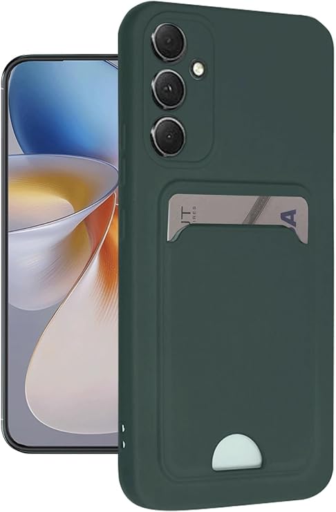 Coverzone Samsung Galaxy A16 ile uyumlu Kılıf Kartvizitli Kartlıklı Kamera Korumalı Galaxy A16-5G ile uyumlu Kapak Silikon Soft ve Pürüzsüz Dış Yüzey (Koyu Yeşil, Galaxy A16)