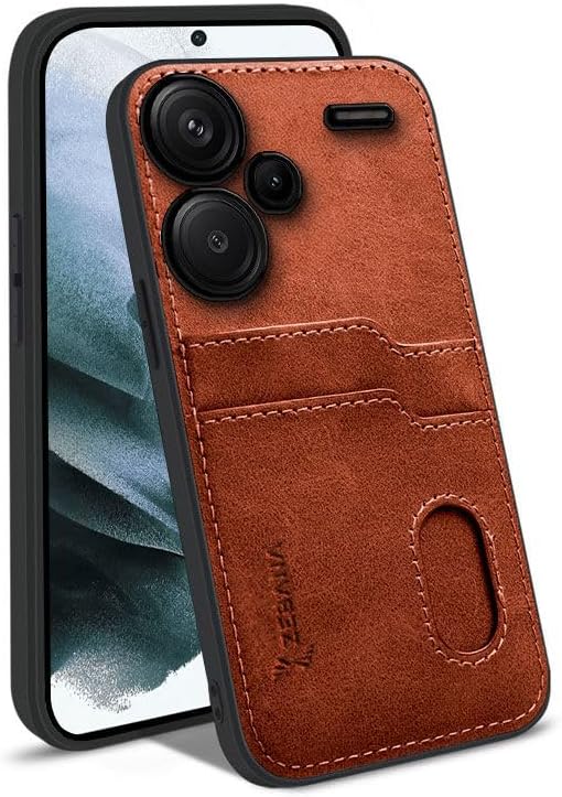 Zebana Xiaomi Redmi Note 13 Pro Plus 5G ile Uyumlu Kılıf Zebana Kartlıklı Lüx Deri Kılıf Kahverengi